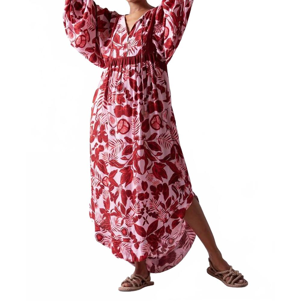 NEW CELINA MOON zineb maxi kaftan dress in red rabella